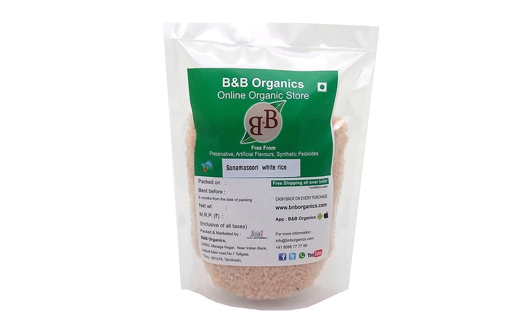 B&B Organics Sonamasoori White Rice    Pack  15 kilogram